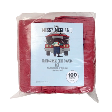 Monarch Brands Messy Mechanic Shop Towels 100 Pack 12x14 Red AT-STB100-BG